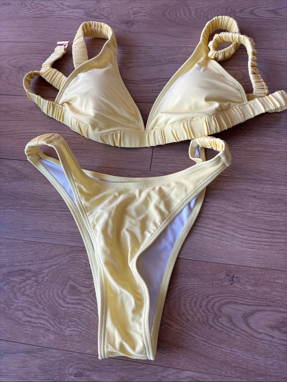 Yellow Ruched Triangle Bikini Set